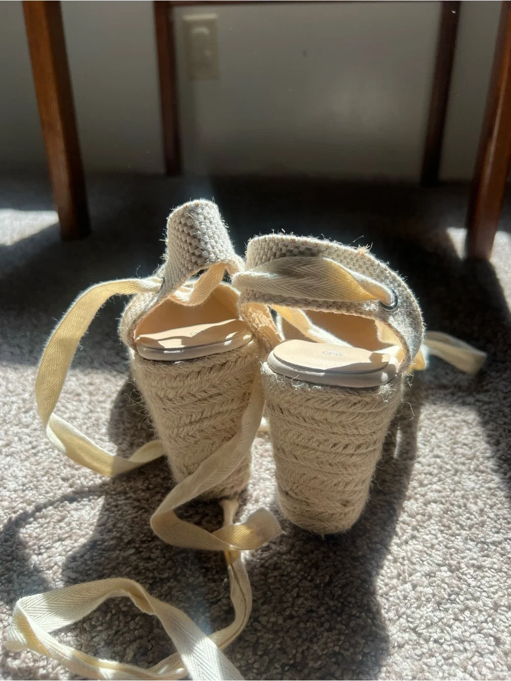 Woven Pointed Toe Lace-Up Espadrille Heels Natural